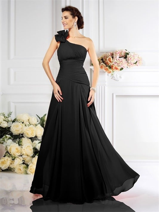 Sleeveless One-Shoulder Long Pleats A-Line/Princess Chiffon Bridesmaid Dresses