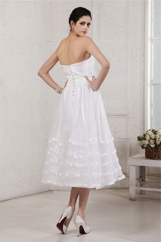 Sleeveless Strapless Pleats A-Line/Princess Short Hand-Made Organza Flower Taffeta Wedding Dresses