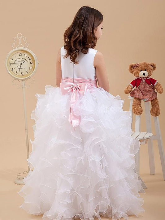 Long Bowknot Organza Scoop Sleeveless A-line/Princess Flower Girl Dresses