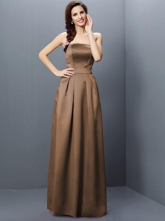 Sheath/Column Long Strapless Sleeveless Satin Bridesmaid Dresses