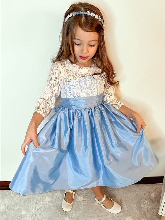 Sleeves Scoop Knee-Length Taffeta A-Line/Princess 3/4 Lace Flower Girl Dresses