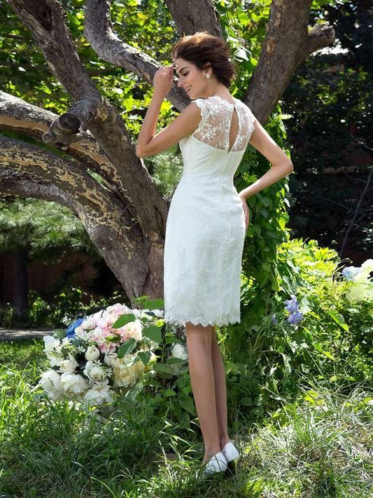 Sleeveless Sheer A-Line/Princess Short Neck Applique Satin Wedding Dresses