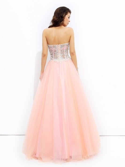 Sweetheart Sleeveless A-line/Princess Lace Long Net Dresses