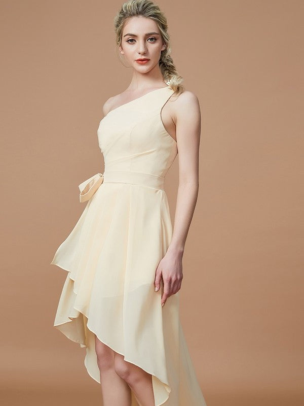 Asymmetrical One-Shoulder A-Line/Princess Sleeveless Layers Chiffon Bridesmaid Dresses