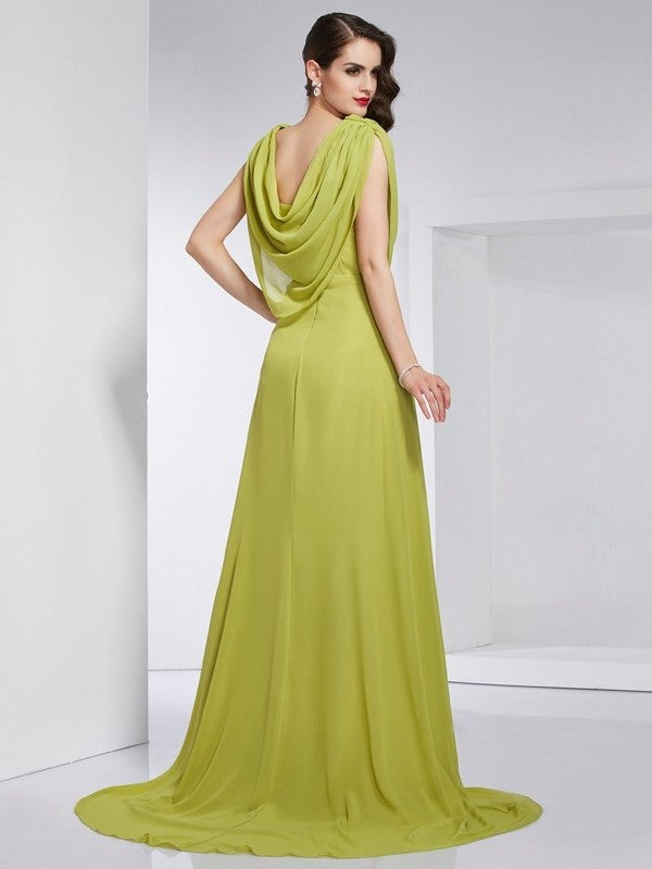 A-Line/Princess Pleats Sleeveless Neck High Long Chiffon Dresses