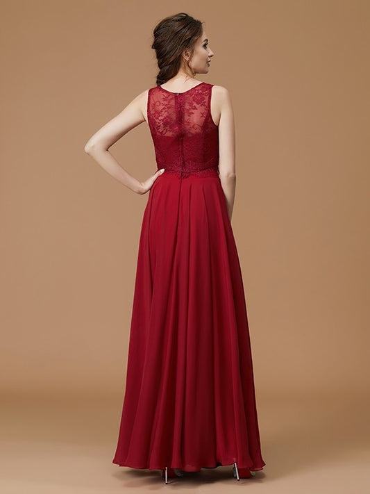 Lace Floor-Length Bateau A-Line/Princess Sleeveless Chiffon Bridesmaid Dresses