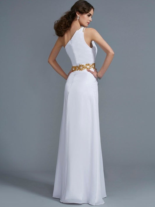 Beading Sheath/Column One-Shoulder Sleeveless Long Chiffon Dresses