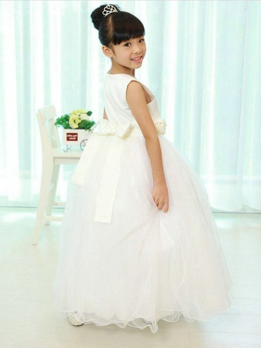 Scoop A-line/Princess Sleeveless Sash/Ribbon/Belt Long Organza Flower Girl Dresses