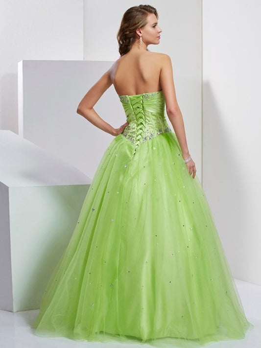 Ball Beading Sweetheart Long Sleeveless Gown Tulle Quinceanera Dresses