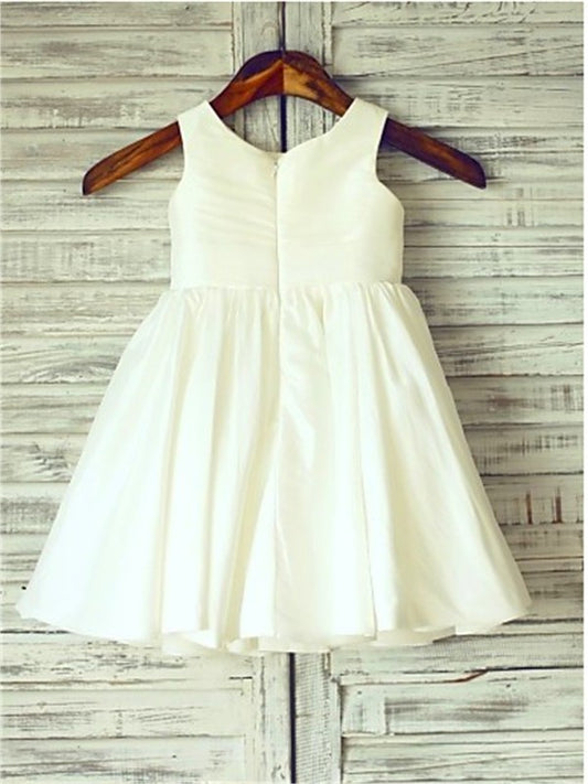 Chiffon Flower Scoop A-line/Princess Sleeveless Hand-made Tea-Length Flower Girl Dresses