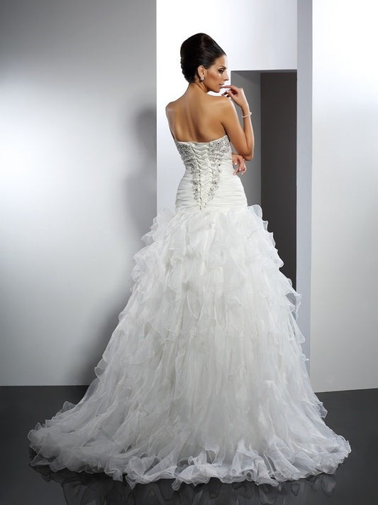 Sweetheart Ball Sleeveless Long Gown Ruffles Tulle Wedding Dresses