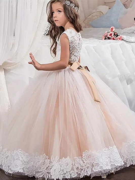 Lace Floor-Length Tulle Sleeveless Gown Ball Scoop Flower Girl Dresses