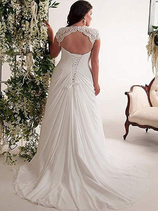 Plus Lace Sweetheart Sleeveless Empire Sweep/Brush Chiffon Train Size Wedding Dresses