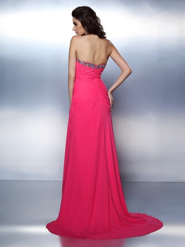 Sweetheart Beading Sleeveless A-Line/Princess Long Chiffon Dresses