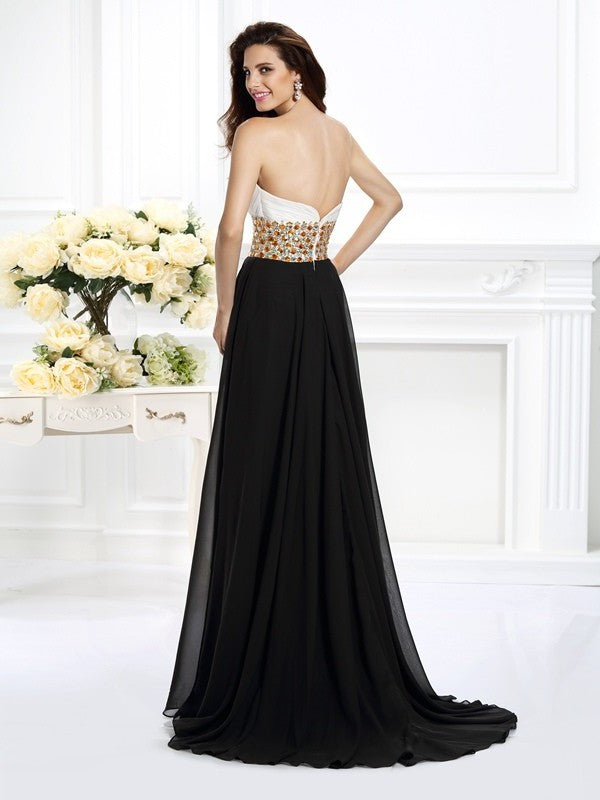 Sweetheart Beading Sleeveless A-Line/Princess Long Chiffon Dresses