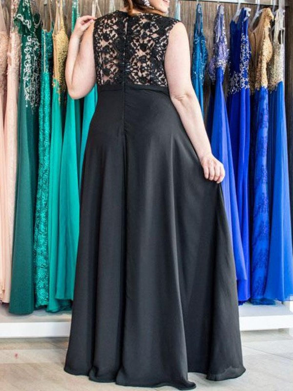 Applique V-neck A-Line/Princess Floor-Length Chiffon Sleeveless Plus Size Dresses