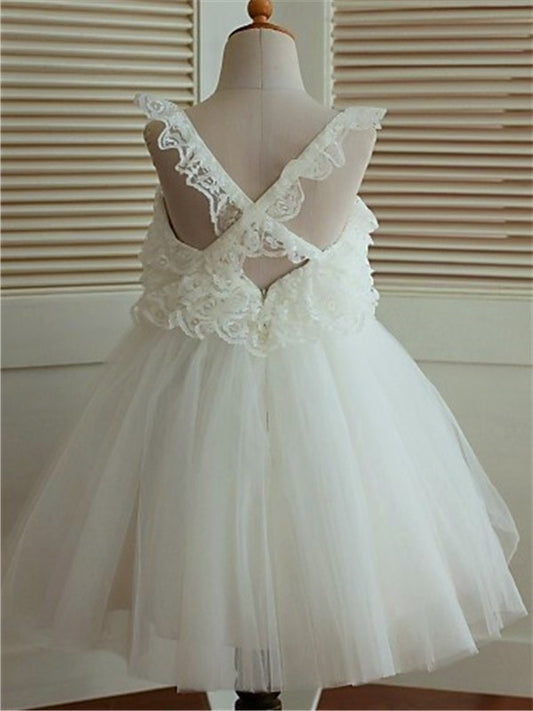 A-line/Princess Organza Sleeveless Straps Ruffles Tea-Length Flower Girl Dresses