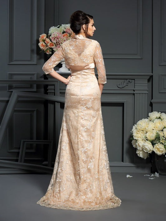 Woven A-Line/Princess Lace of Elastic Sleeveless V-neck Mother Satin Long the Bride Dresses