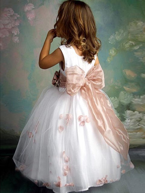 Scoop Hand-made A-line/Princess Long Flower Tulle Sleeveless Flower Girl Dresses