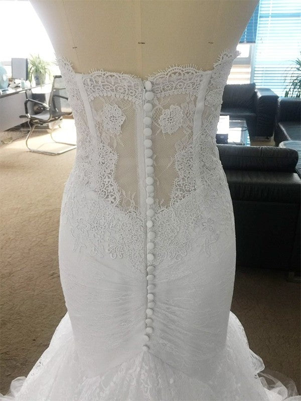 Lace Tulle Trumpet/Mermaid Train Sweetheart Court Sleeveless Wedding Dresses