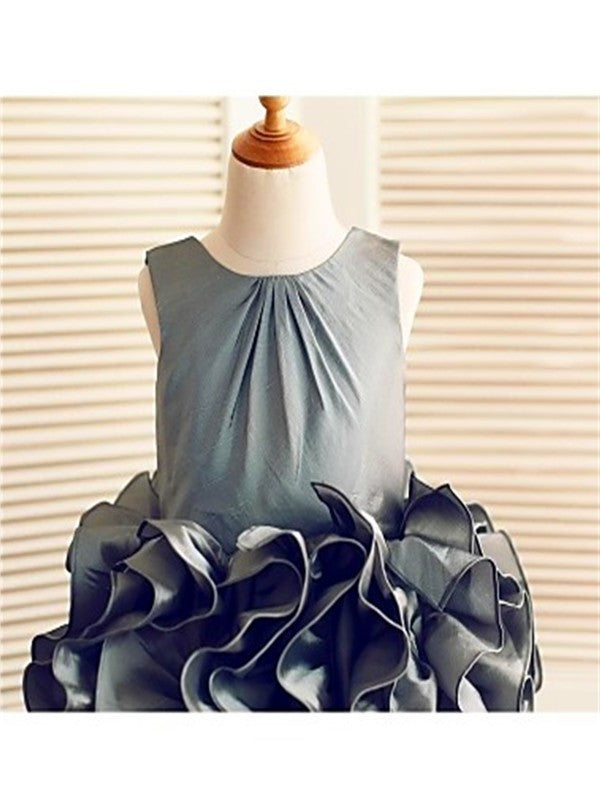 Ball Ruffles Straps Gown Tulle Sleeveless Tea-Length Flower Girl Dresses