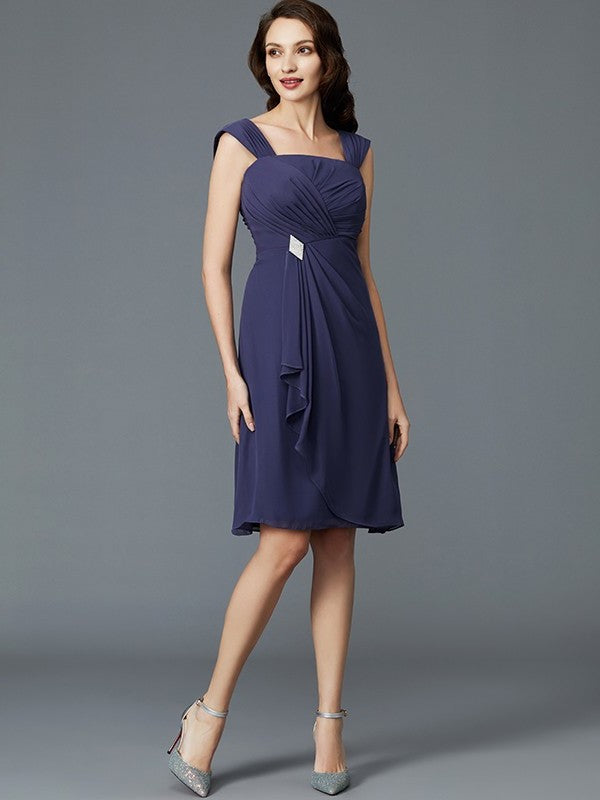 Straps of Sleeveless Mother Sheath/Column Knee-Length Chiffon the Bride Dresses