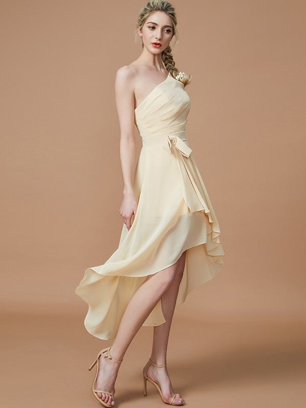 Asymmetrical One-Shoulder A-Line/Princess Sleeveless Layers Chiffon Bridesmaid Dresses