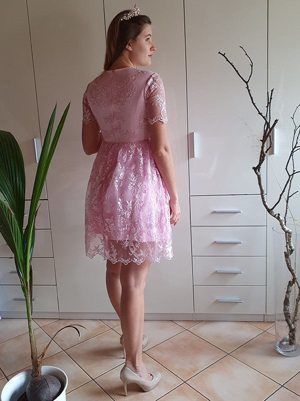 Sleeves Applique Sheer Neck Organza A-Line/Princess Short Short/Mini Homecoming Dresses