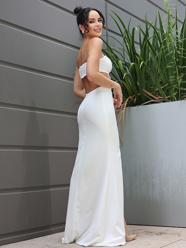 Strapless Sheath/Column Crepe Stretch Sleeveless Floor-Length Wedding Dresses