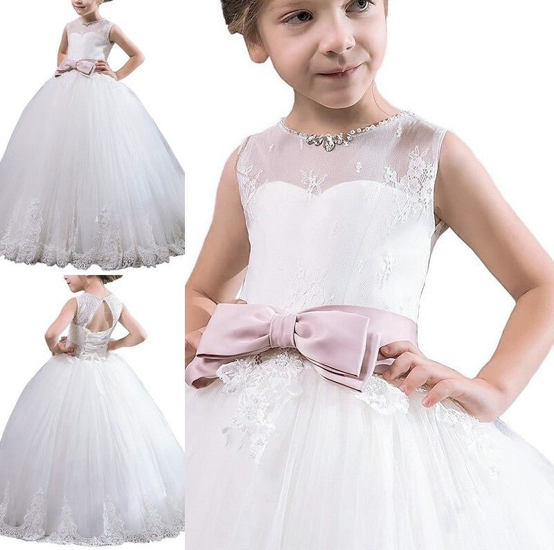 Scoop Sash/Ribbon/Belt Ball Gown Floor-Length Sleeveless Tulle Flower Girl Dresses