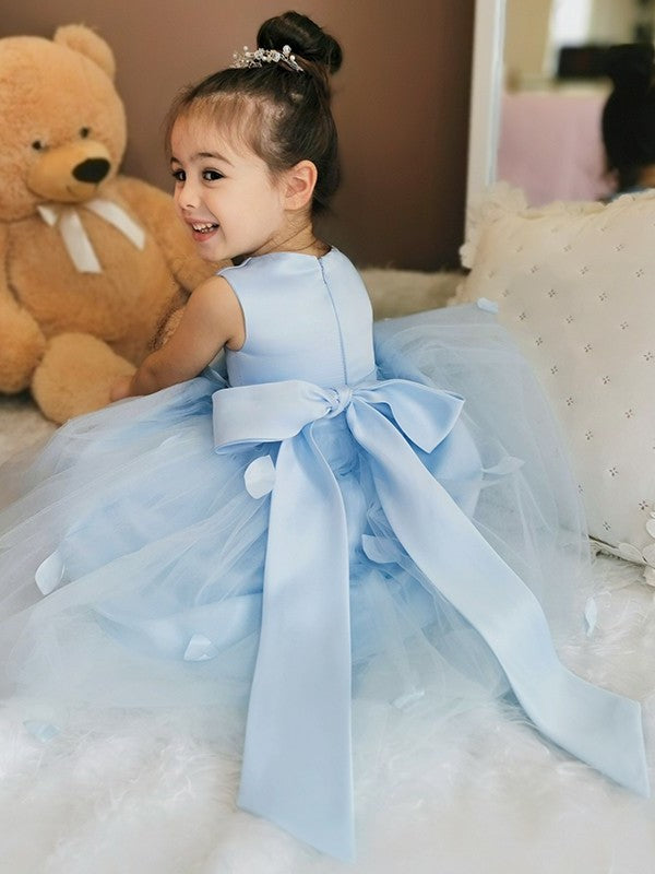 Flower Sleeveless Ankle-Length Tulle Hand-Made Scoop A-Line/Princess Flower Girl Dresses