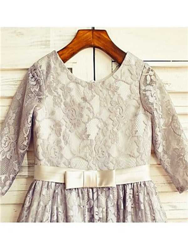 Scoop 3/4 Sleeves Lace A-line/Princess Tea-Length Flower Girl Dresses