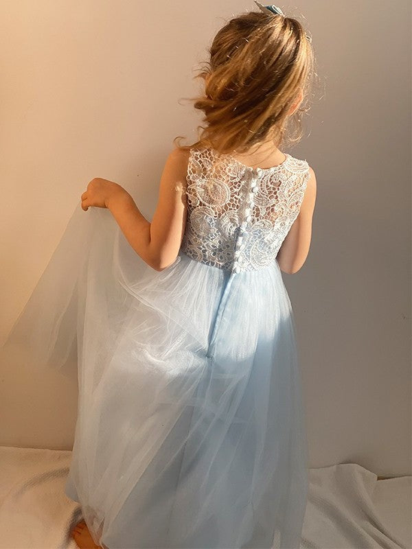 Tulle A-Line/Princess Ankle-Length Sleeveless Scoop Lace Flower Girl Dresses