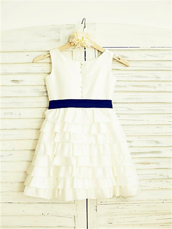 Layers Chiffon A-line/Princess Tea-Length Sleeveless Straps Flower Girl Dresses