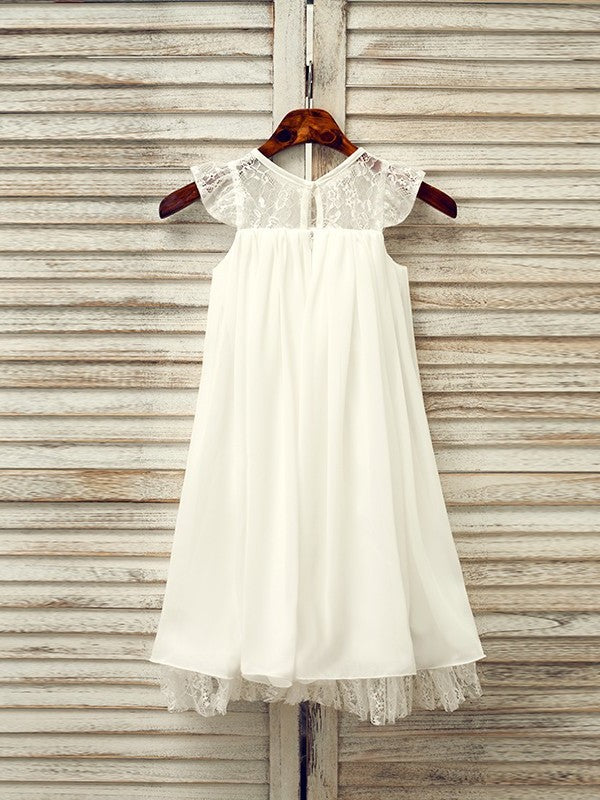 Scoop Chiffon A-Line/Princess Sleeveless Tea-Length Lace Flower Girl Dresses