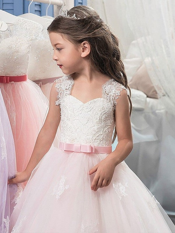 Sleeveless Tulle Gown Bowknot Sweetheart Floor-Length Ball Flower Girl Dresses