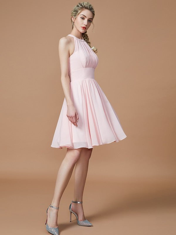 A-Line/Princess Knee-Length Chiffon Sleeveless Scoop Bridesmaid Dresses