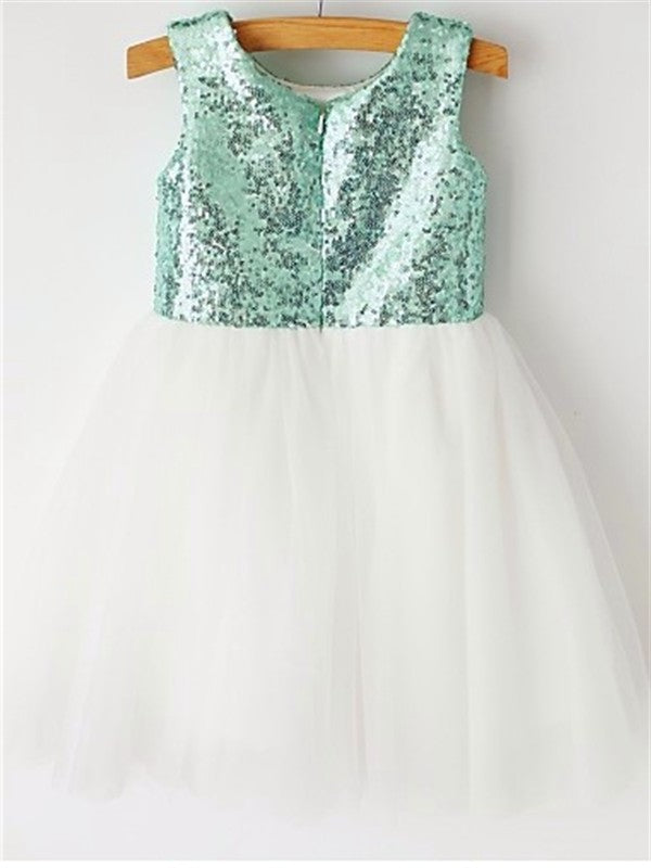 Sequin Tea-Length Tulle Sleeveless A-line/Princess Scoop Flower Girl Dresses