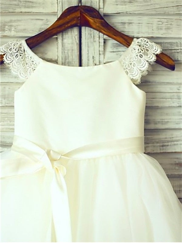 A-line/Princess Sash/Ribbon/Belt Scoop Tulle Knee-Length Sleeveless Flower Girl Dresses