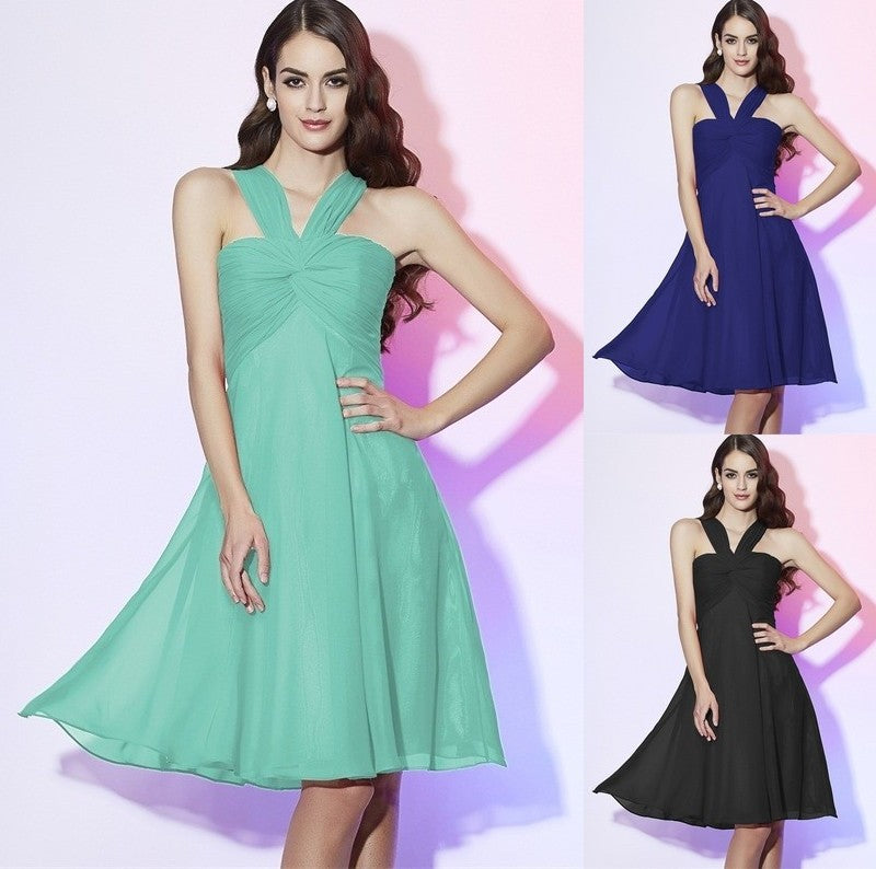 Sleeveless A-Line/Princess Halter Short Pleats Chiffon Bridesmaid Dresses