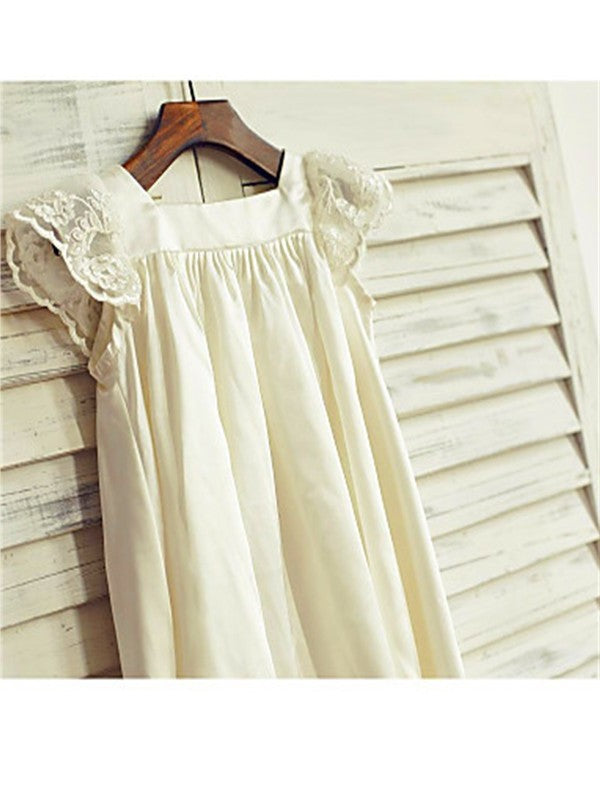 Sleeves Scoop Short A-line/Princess Chiffon Tea-Length Lace Flower Girl Dresses