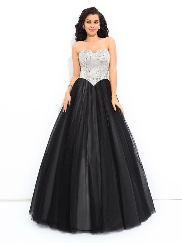 Sweetheart Paillette Ball Long Sleeveless Gown Net Quinceanera Dresses