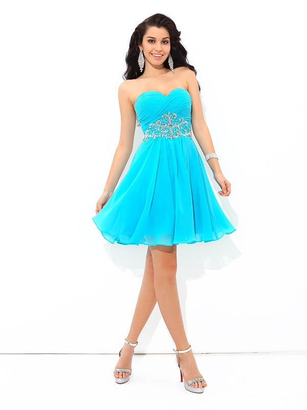 Homecoming Dresses Dominique A-Line/Princess Sweetheart Pleats Sleeveless Short Chiffon Cocktail Dresses