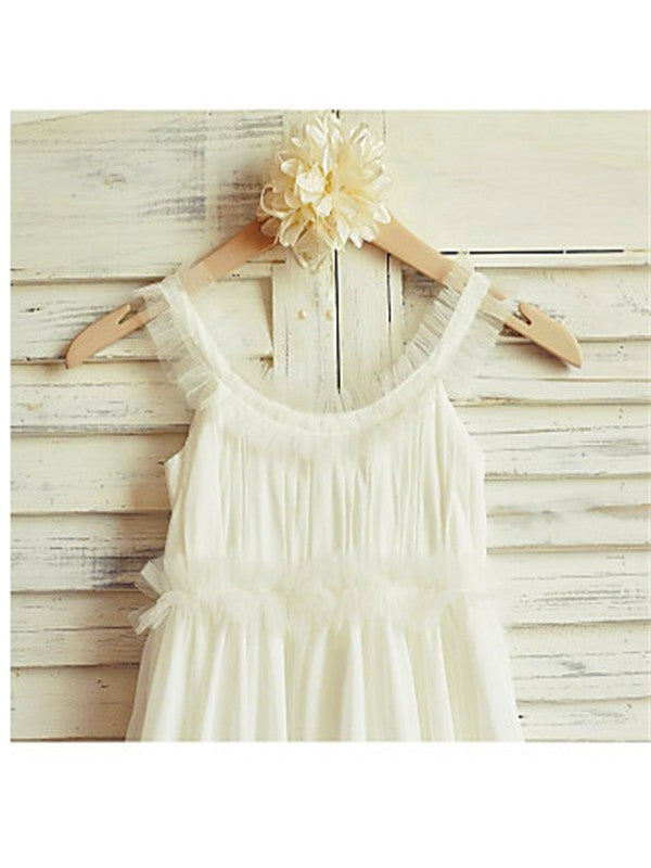 Straps Chiffon Ruffles Tea-Length A-line/Princess Sleeveless Flower Girl Dresses