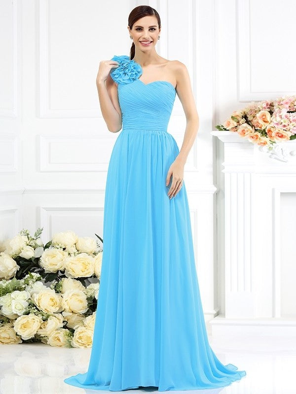 One-Shoulder Long A-Line/Princess Sleeveless Pleats Chiffon Bridesmaid Dresses