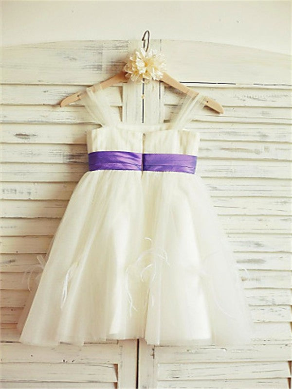 Straps Tea-Length A-line/Princess Tulle Ruffles Sleeveless Flower Girl Dresses