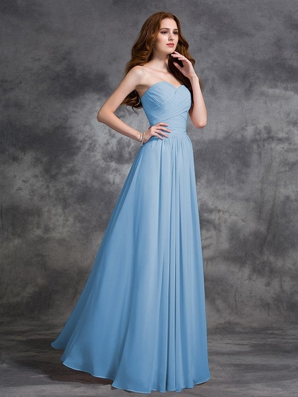 Sweetheart A-line/Princess Long Sleeveless Ruched Chiffon Bridesmaid Dresses