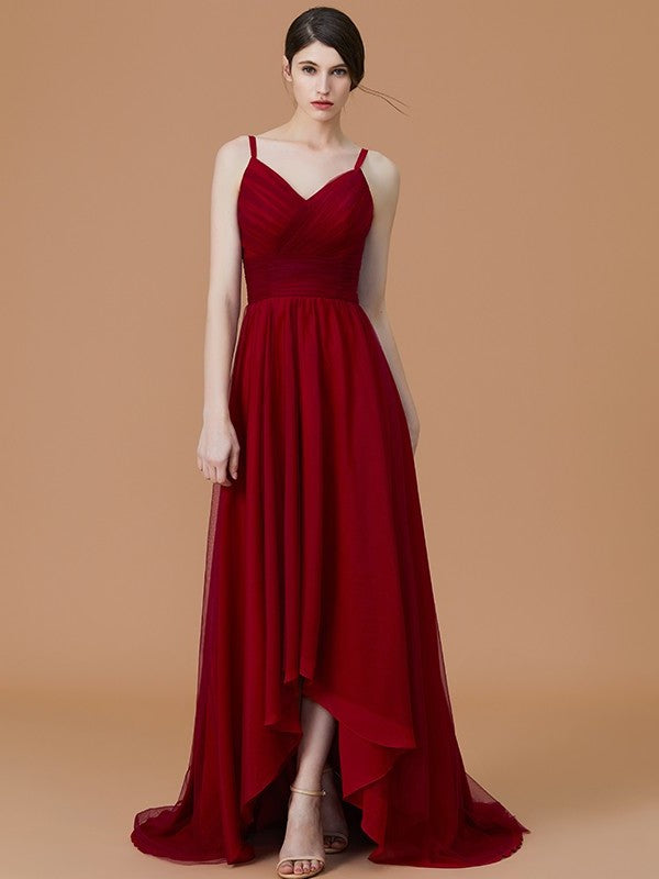 Asymmetrical Ruffles Straps A-Line/Princess Spaghetti Sleeveless Chiffon Bridesmaid Dresses