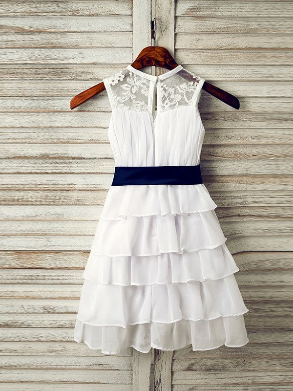 Sash/Ribbon/Belt Scoop Sleeveless Tea-Length Chiffon A-Line/Princess Flower Girl Dresses