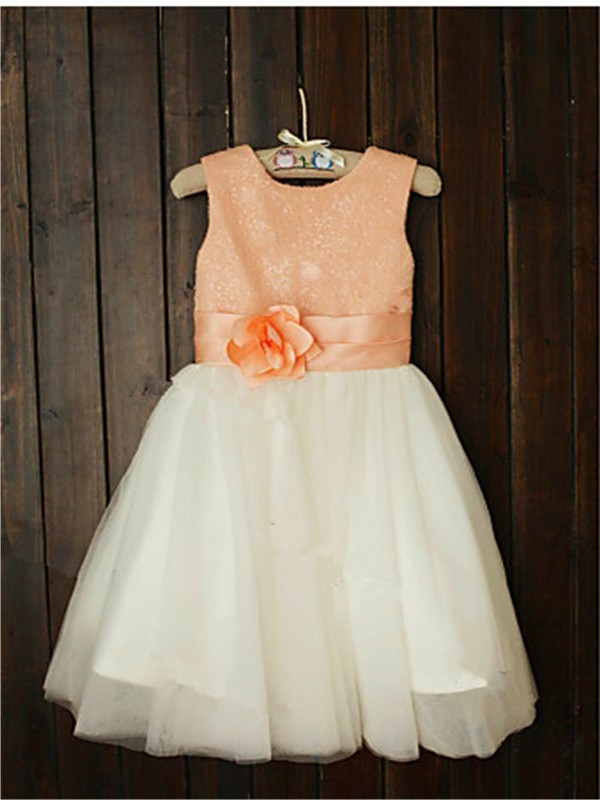 Scoop Sleeveless Tea-Length A-line/Princess Tulle Sequin Flower Girl Dresses